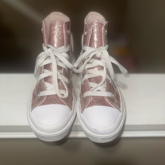 Converse Glittery Pink High-Top Kids Sneakers - Picture 2 of 6